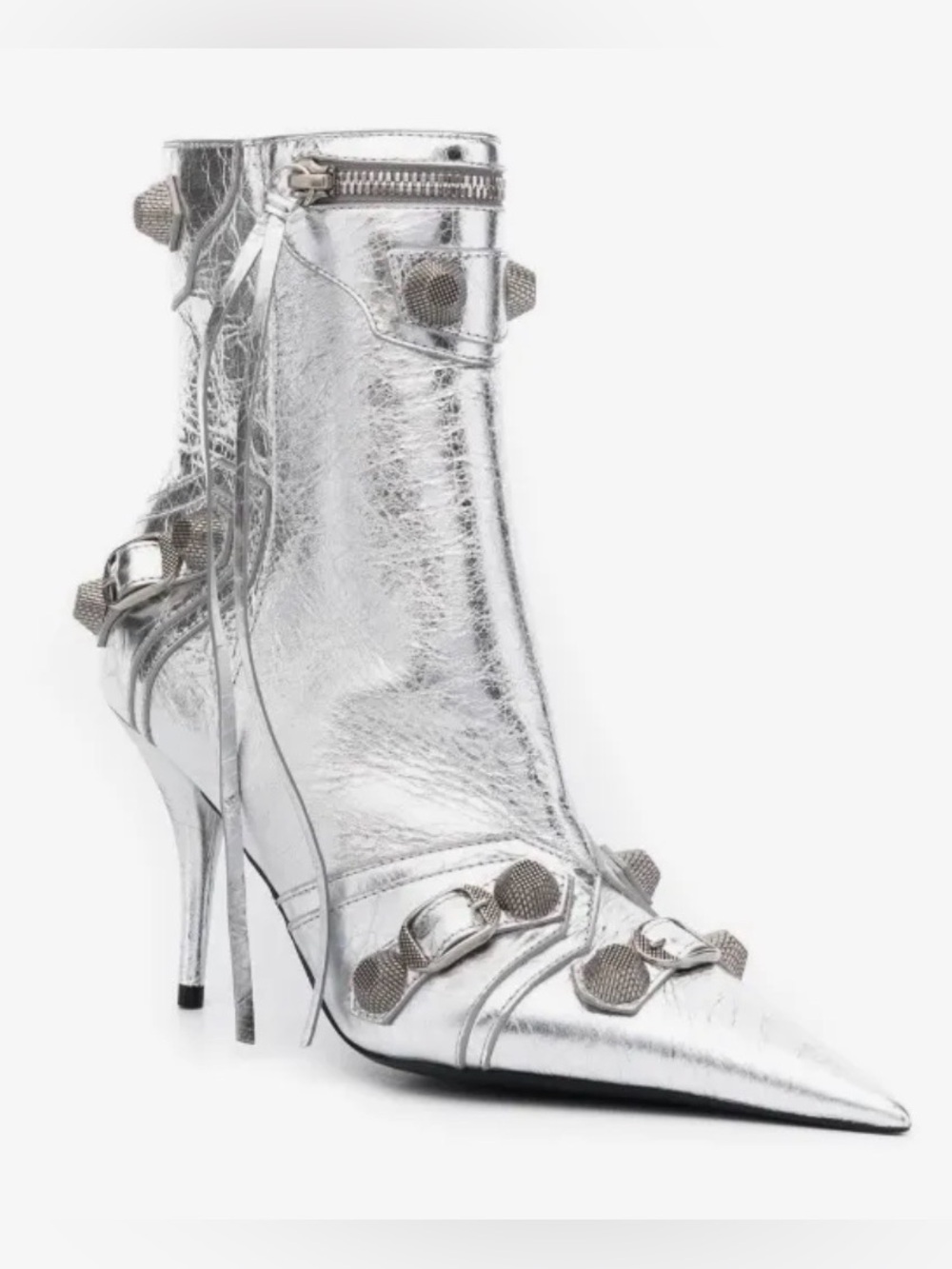 Balenciaga Le Cagole  SILVER METALLIC STUDDED Ankle Boots 7.5